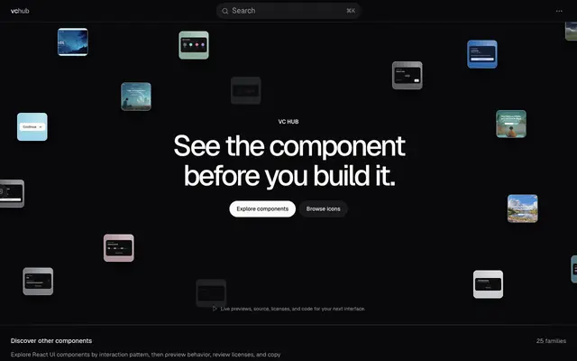 Screenshot of React UI components with live previews · VC Hub
