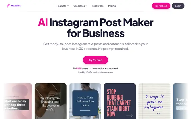 Screenshot of AI Instagram Post Maker for Business | Maxolot