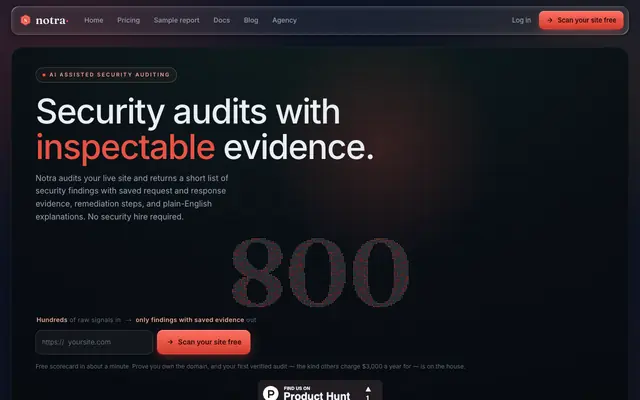 Screenshot of Notra — AI penetration testing that proves every finding · Notra