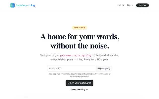 Screenshot of Un hogar para tus palabras | itsjustmy.blog