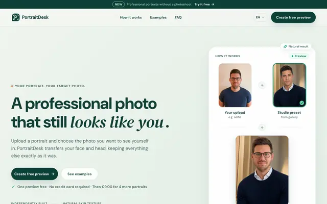 Screenshot of Professional profile photo from one portrait | PortraitDesk