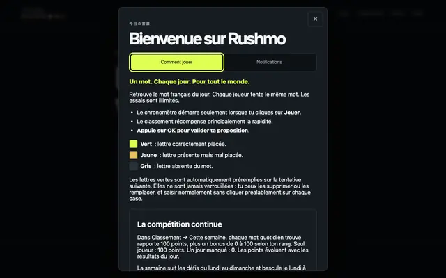 Screenshot of Rushmo — Le mot du jour vous attend.
