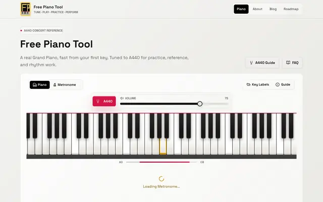 Screenshot of Free Piano Tool - 88-Key Online Piano with A440 & Metronome