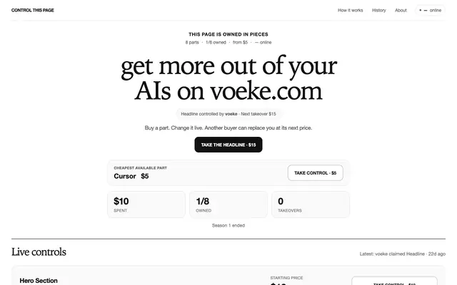 Screenshot of CONTROL THIS PAGE
