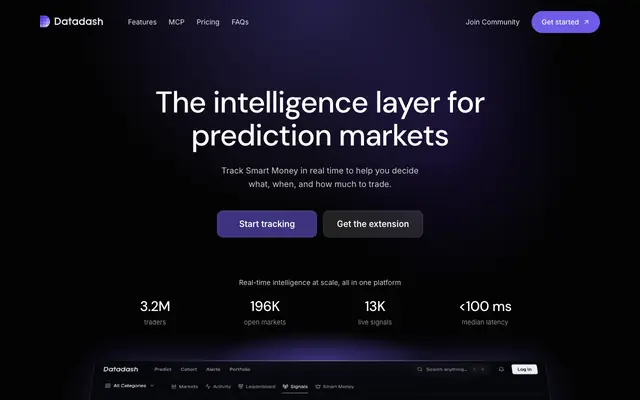 Screenshot of Datadash - Predictions, Perps & On-Chain Wallet Analytics