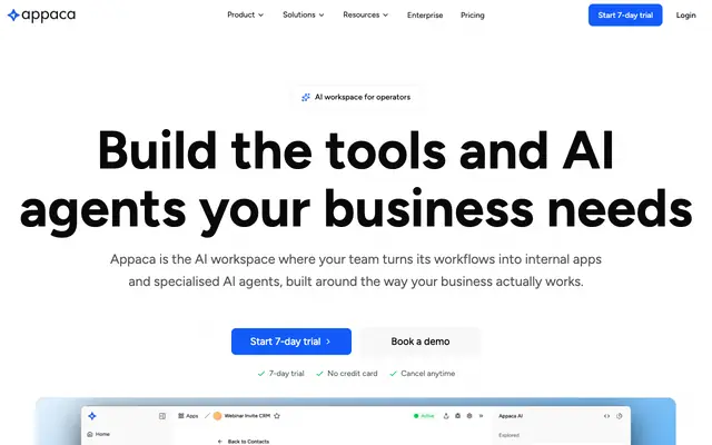 Screenshot of Appaca | AI Workspace for Internal Tools and Agents
