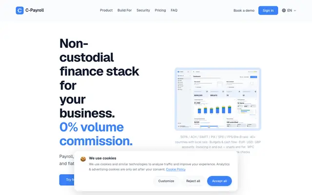Screenshot of Crypto Payroll & Global Fiat Payouts — C-Payroll