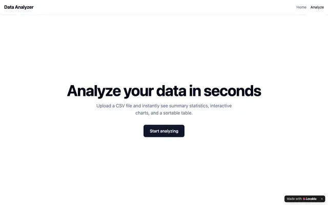 Screenshot of Data Analyzer — Upload and explore your CSV data