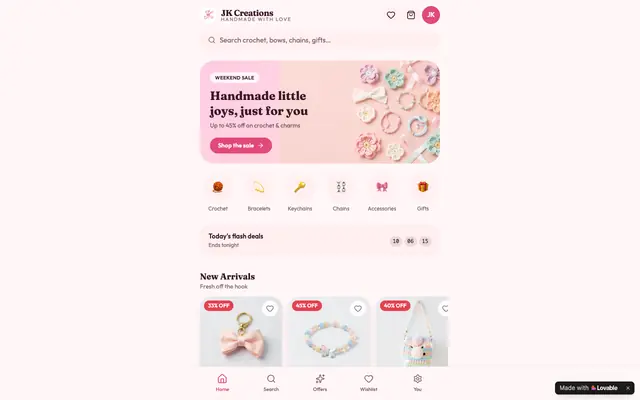 Screenshot of JK Creations — Handmade Crochet, Bracelets & Gifts