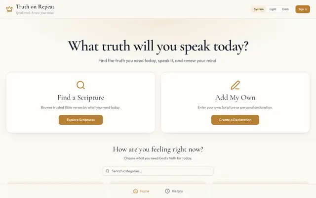 Screenshot of Truth on Repeat — Speak Truth. Renew Your Mind.