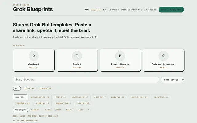 Screenshot of Grok Blueprints