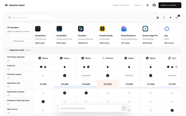 Screenshot of Compare Screen Recorders for Mac & Windows | Recorder Select