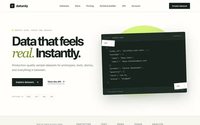 Screenshot of Datumly — Sample data, ready when you are