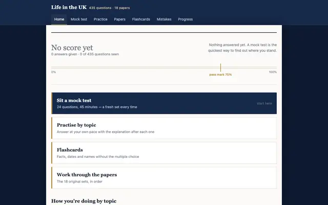 Screenshot of Life in the UK — Practice