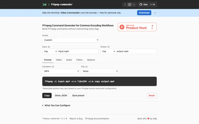 Screenshot of FFmpeg Commander | Visual FFmpeg Command Generator
