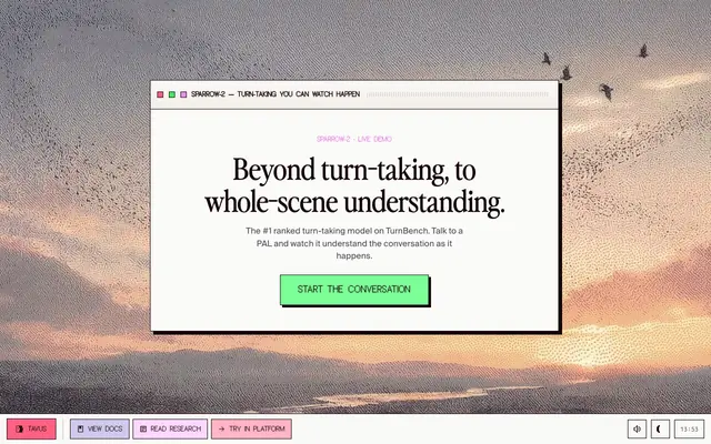 Screenshot of Sparrow-2 — turn-taking you can watch happen