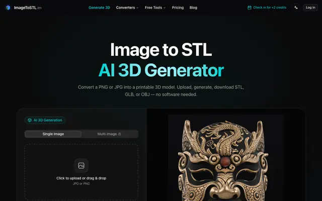 Screenshot of Image to STL | AI 2D Image to 3D STL Model Converter
