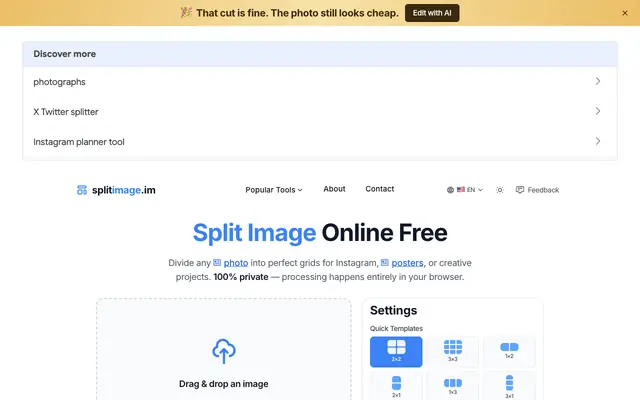Screenshot of Split Image Online Free - Grid Maker for Instagram & Printing