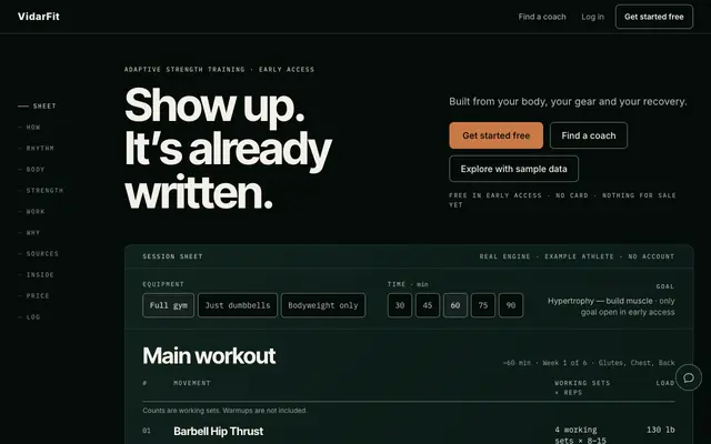 Screenshot of Your Adaptive Training Plan, Written for You — VidarFit