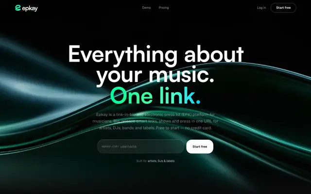 Screenshot of Epkay — Link in Bio & EPK for Musicians