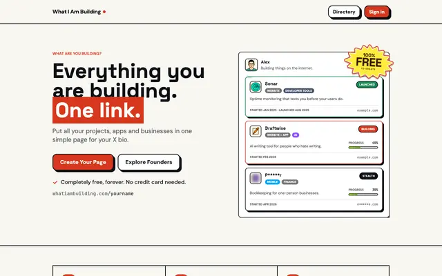 Screenshot of What I Am Building — Everything you are building.