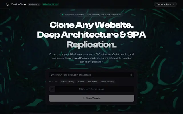 Screenshot of Autonomous Web Cloner & Architecture Engine — Yamdut AI