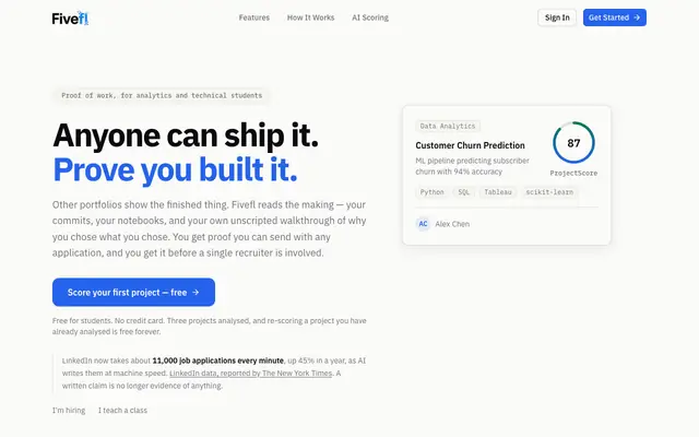 Screenshot of Fivefl — Proof You Built It