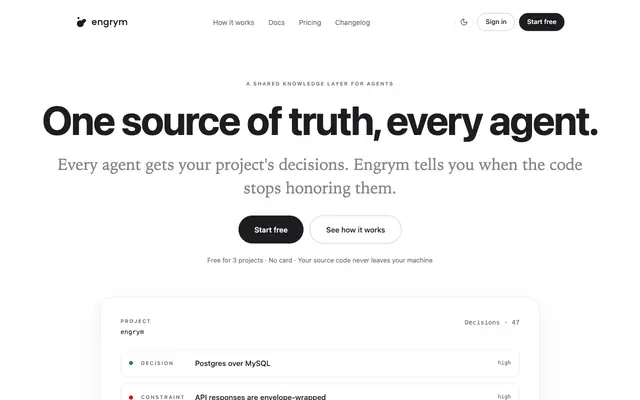 Screenshot of Engrym: One source of truth, every agent