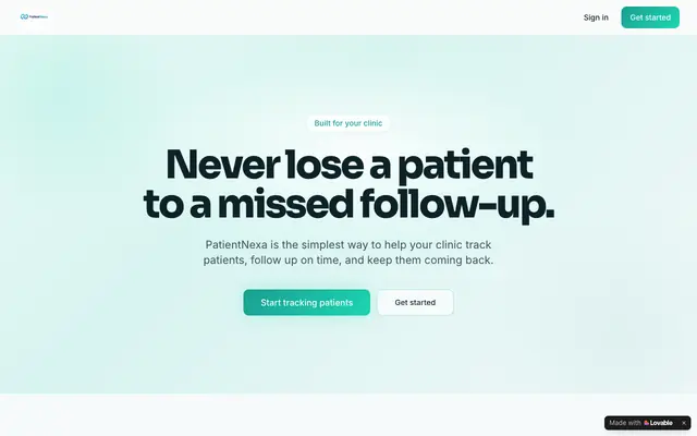 Screenshot of PatientNexa - Never lose a patient to missed follow-ups