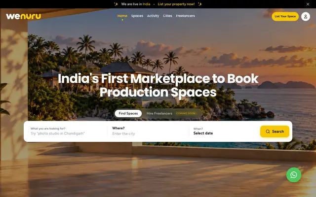 Screenshot of India's First Marketplace to Book Production Spaces | wenuru