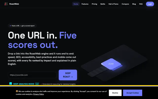 Screenshot of Roast My Website — Free SEO & Site Speed Audit | RoastWeb