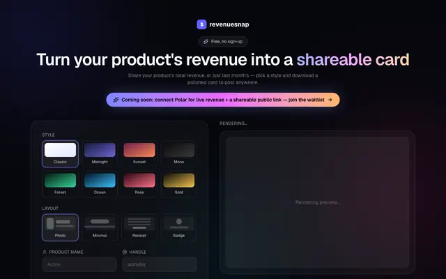Screenshot of RevenueSnap