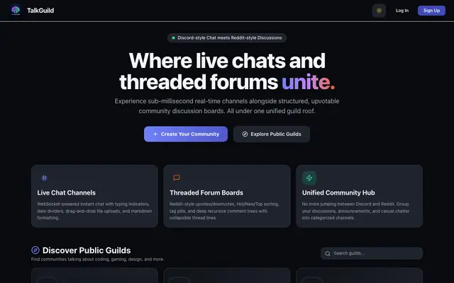 Screenshot of TalkGuild - Where Real-Time Chat Meets Threaded Communities