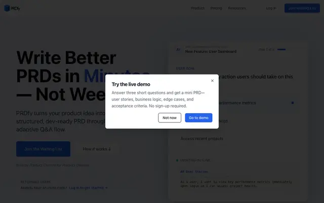 Screenshot of PRDfy
