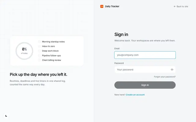 Screenshot of Sign in - Daily Tracker