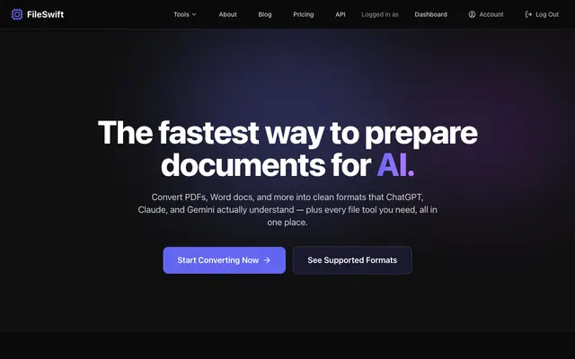 Screenshot of FileSwift — Prepare Documents for AI | Convert, Compress & Transform