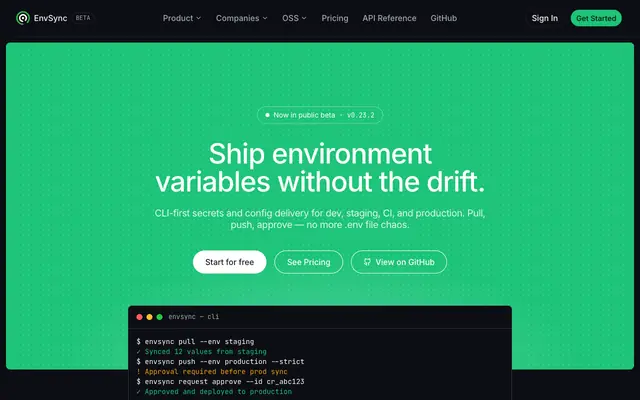 Screenshot of EnvSync - Secure Environment Management for Modern Teams