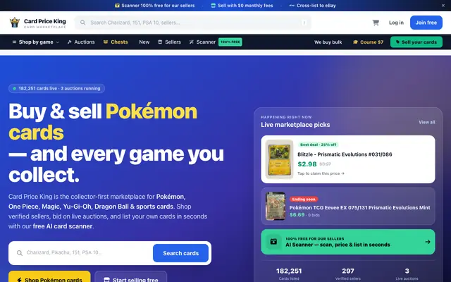 Screenshot of Buy & Sell Pokémon Cards — Card Price King Marketplace