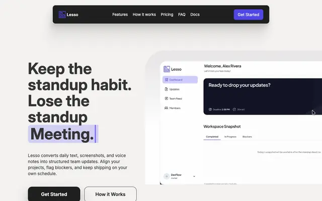 Screenshot of Lesso | Keep the Standup habit. Lose the Standup