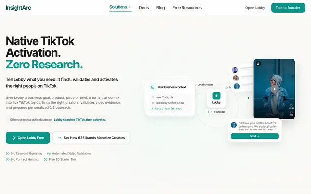 Screenshot of Lobby | Native TikTok Activation. Zero Research.