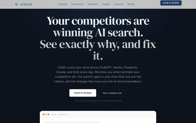 Screenshot of Citelix - See exactly why ChatGPT recommends your competitors