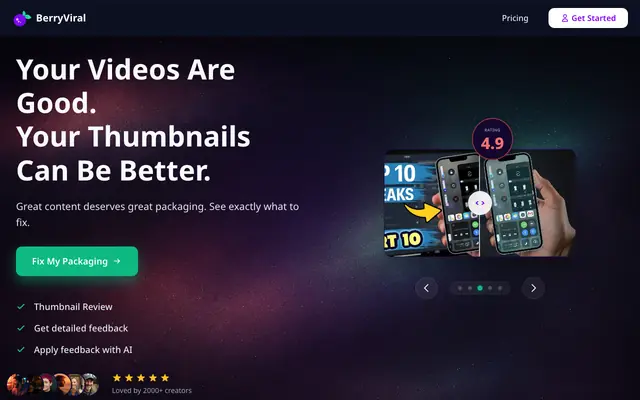 Screenshot of BerryViral: YouTube Thumbnail Intelligence for Creators