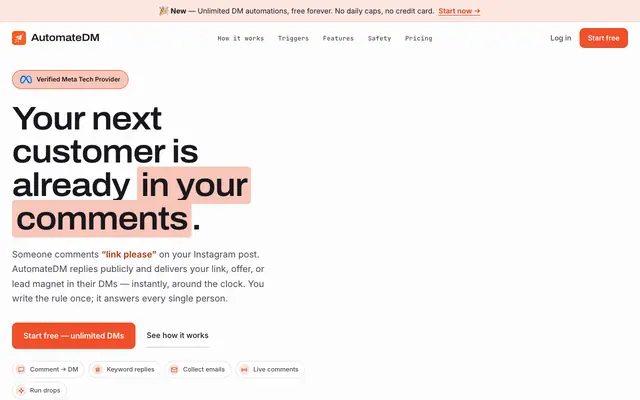 Screenshot of AutomateDM — Instagram DM Automation for Creators
