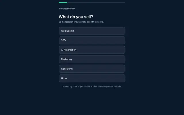 Screenshot of AI Lead Generation — Find Businesses That Need Your Service | Prospect Verdict