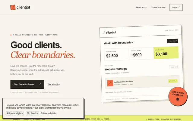 Screenshot of ClientJot | Client Projects & Priced Change Requests