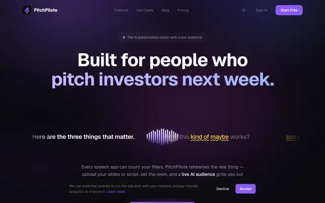 Screenshot of PitchPilote (Pitch Pilot) - AI Speaking Coach for Presentations & Public Speakin