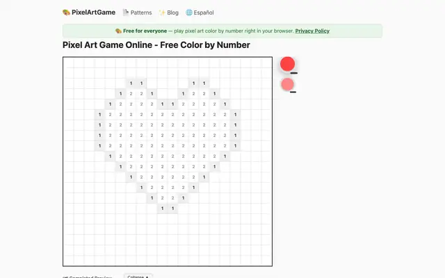 Screenshot of Pixel Art Game Online - Free Color by Number | PixelArtGame