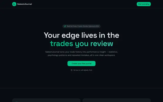 Screenshot of SaleemJournal — AI-Powered Trading Journal for Serious Traders