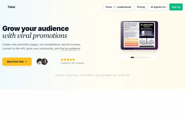 Screenshot of Multi-Channel Marketing to Grow your Audience | Tokei