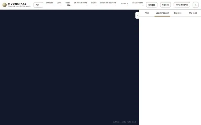 Screenshot of Moonstake: put your product on the map